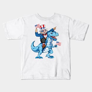 Uncle Sam Riding Dinosaur T Rex 4th Of July shirt Kids T-Shirt